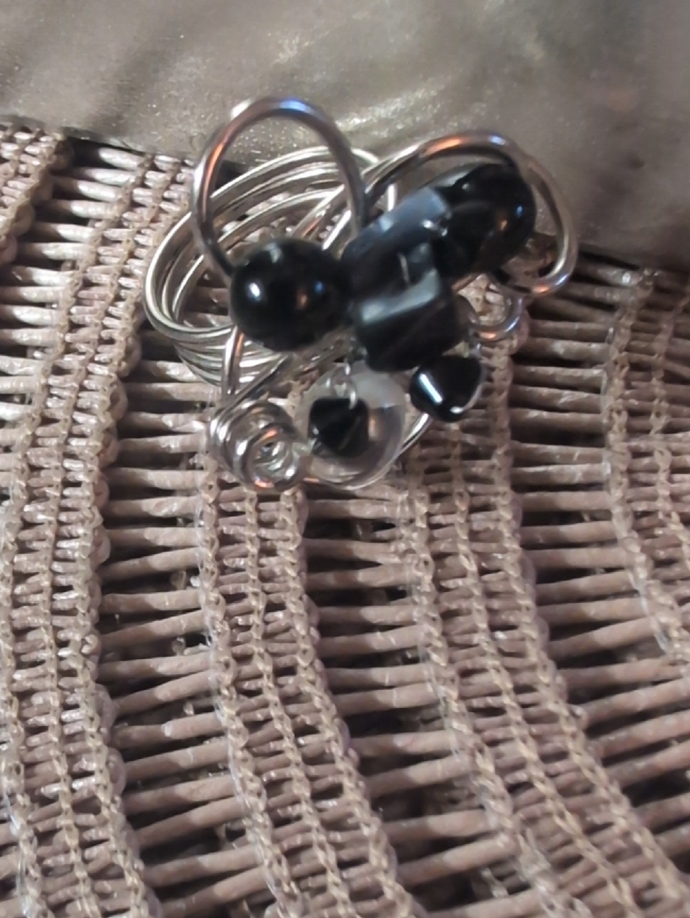 Wire Wrapped Black and Silver Statement Cocktail Ring - Picture 3 of 4